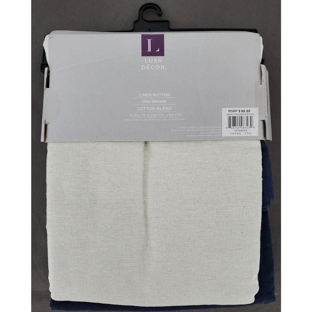 Lush Decor‎ Linen Button Shower Curtain Navy White Cotton Blend 72x72 16T004035